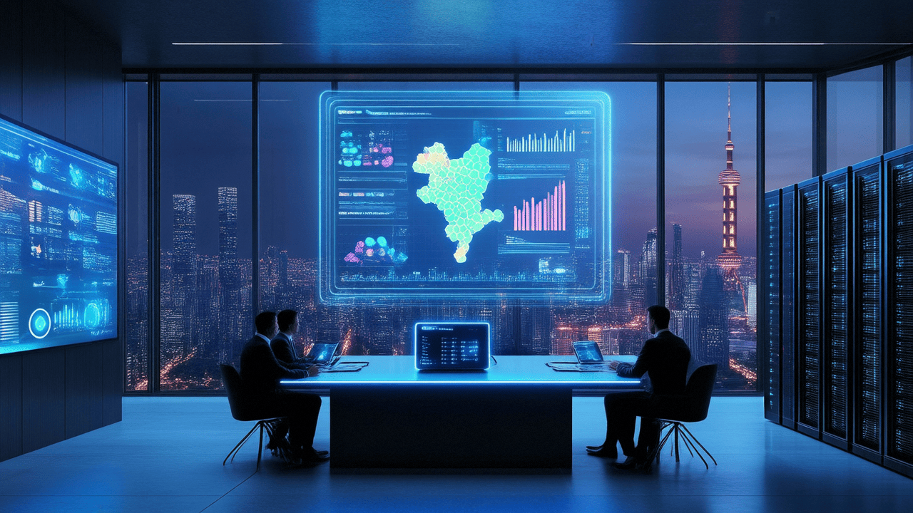Modern office scene showcasing the use of Twitter data and AI technology to enhance customer acquisition for international trade businesses